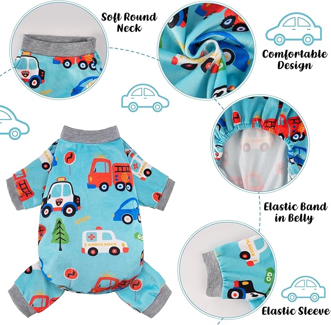 Dog Pajamas Soft Lightweight Dog Onesies Outfit Clothes for Small Medium Large Puppy Pjs for Pet Boys Girls Dogs Cats (S (Back: 10",Chest: 14", Neck: 9.5"), Transportation)