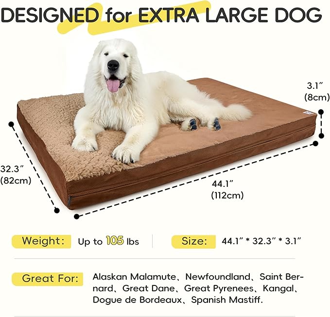 Sytopia Washable 44" Dog Bed for Large Dogs – Double-Sided Plush, Waterproof, Removable Cover, Thick Orthopedic Support, Durable Multi- Size Comfort Clearance Indoor Flat Dog Bed