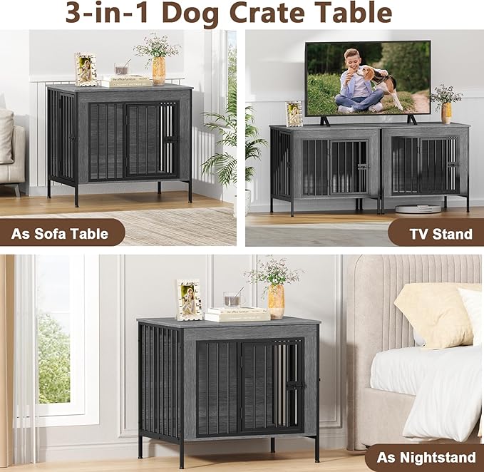 EasyCom Dog Crate Furniture for 1 or 2 Dogs, Heavy Duty Single/Double Dog Crates for Small/Medium/Large Dogs, Dog Kennel Furniture Indoor as TV Stand, Small Size 28.15" L(0-20 Pounds), Dark Grey