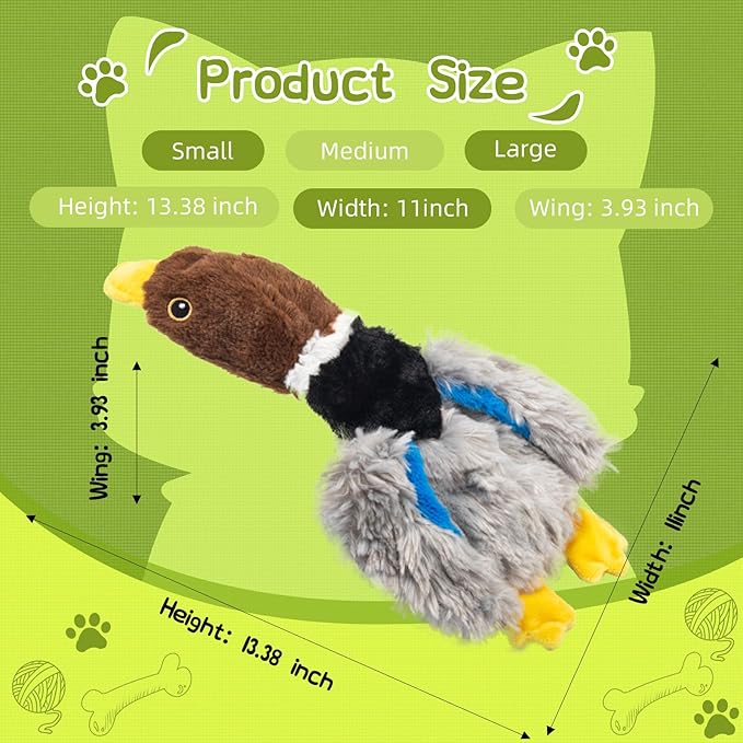 Stuffing-Free Squeaky Duck Dog Toys 2-Pack: Hollow-Body Gray Plush (2 Squeakers) & Mallard (4 Squeakers) | Safe Chew Design for Aggressive Dogs