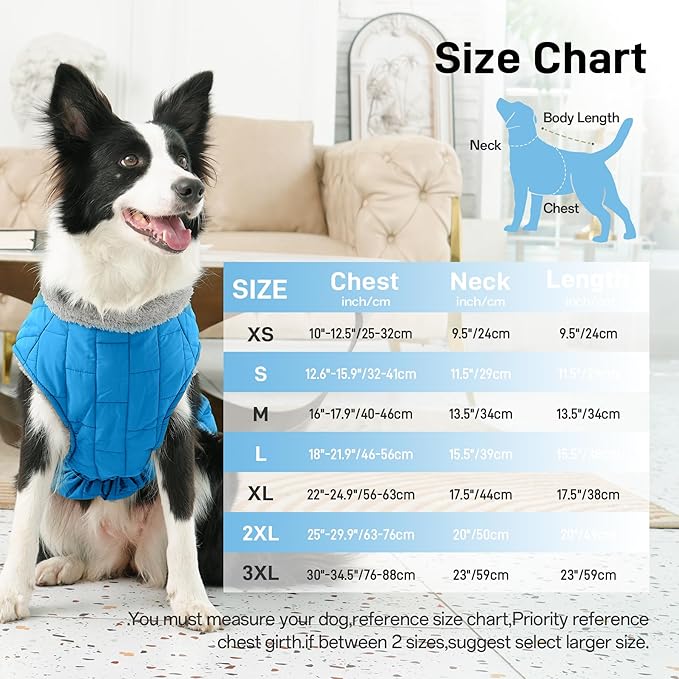 Warm Fleece Dog Coats with Durable Harness Buitl in D-Ring,Waterproof Puppy Jacket for Small Dogs,Dog Vest for Cold Winter,Light Blue M