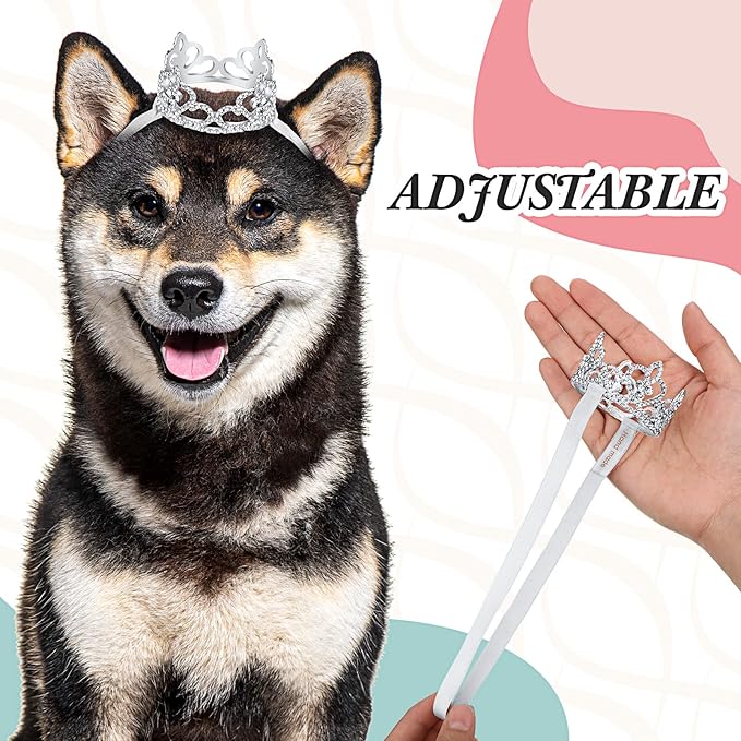 2 Pcs Dog Crown Headband Dog Tutu Dress Set Crystal Rhinestone Tiara Crown Tutu Skirt Pet Dress Costume for Puppy Birthday Party Wedding Photo Prop Costume(X-Large,Rose Red)