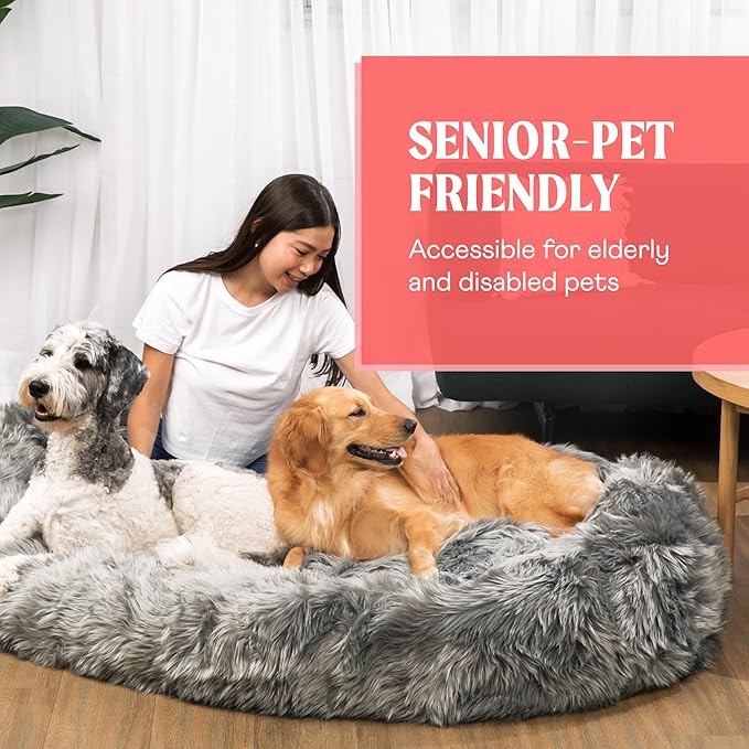 PupCloud, Human-Sized Dog Bed, Faux Fur Memory Foam, Waterproof and Machine Washable, Ultra-Soft Cover