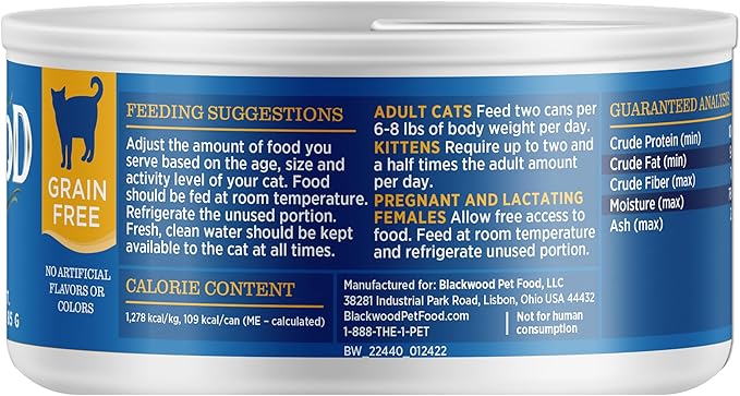 Blackwood Wet Cat Food, Chicken & Chicken Liver with Pumpkin Recipe for All Life Stages, 3 Ounce Can (Pack of 12), Slow Cooked, Grain Free