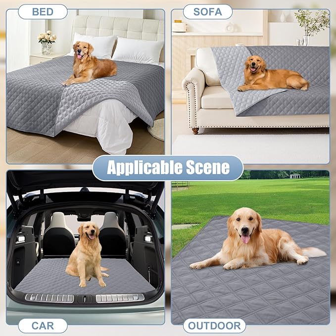 Smiry Waterproof Dog Blanket, Reversible Dog Bed Cover Pet Blanket, Soft Pet Couch Covers for Sofa Washable, Bed Couch Sofa Furniture Protector for Puppy Cat Kids (82"x82", Grey/Light Grey)