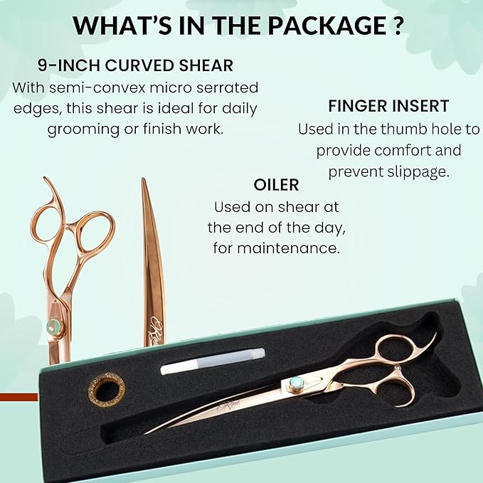 Kenchii Rose Dog Grooming Scissors, 9 Inch Curved Shears, Dog Scissors for Grooming, Ergonomic Design for Comfort and Precision, Heavy Duty, Durable and Sharp