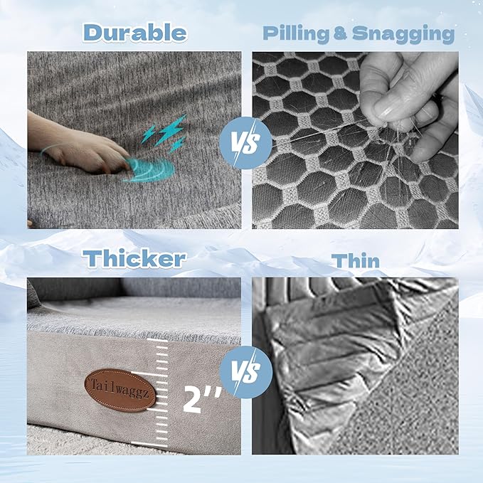 Cooling Pet Bed for Small Dogs and Cats, Waterproof Orthopedic Dog Sofa Bed, Supportive Foam Pet Couch Bed with Washable Removable Cover, Waterproof Lining and Nonskid Bottom(Small, Grey)