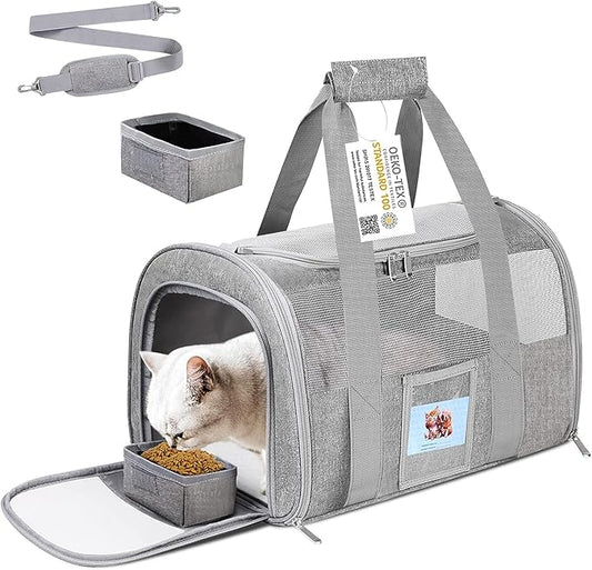 Pet Carrier TSA Airline Approved Small Dogs, Kitten, Carriers for Small Medium Cats Under 15lb, Collapsible Soft Sided Cat Travel Carrier-Grey