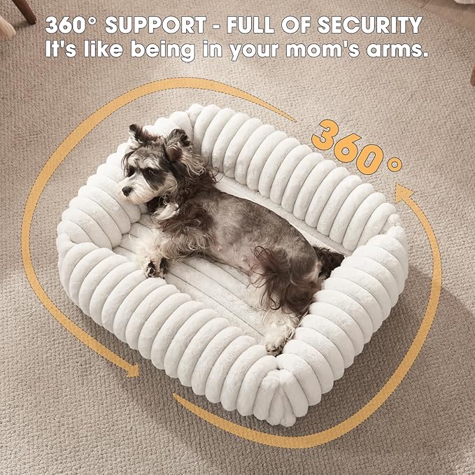 Dog Beds Medium Sized Dog, Washable Orthopedic Pet Bed with Removable Cover, Rectangle Soft Calming Sleeping Puppy Bed Durable Pet Cuddler with Anti-Slip Bottom, 30"x24"x8" Cream