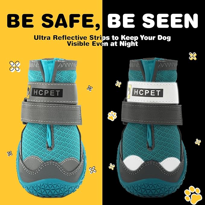 Hcpet Dog Shoes for Large Dogs, Breathable Dog Booties for Small Medium Dogs, Anti-Slip Dog Boots & Paw Protectors for Hot Pavement Winter Snow Hiking with Reflective Straps Blue Size 1