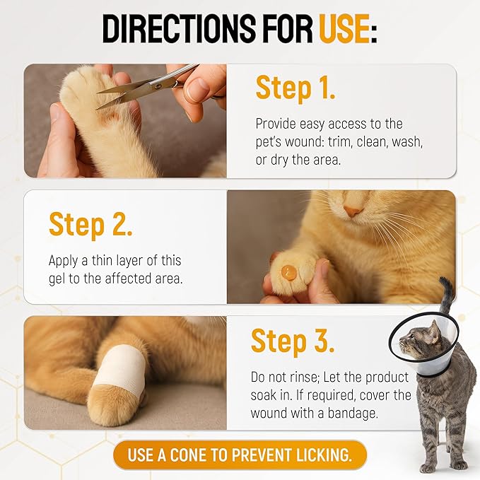 Honey Silver Wound Care for Pet no Antibiotic Wound Ointment for Dogs - Hot Spot Treatment for Dogs & Horses – Cat & Dog Wound Care for Cuts, Rashes, Irritation Honey Wound Repair Gel with Silver 2 Oz