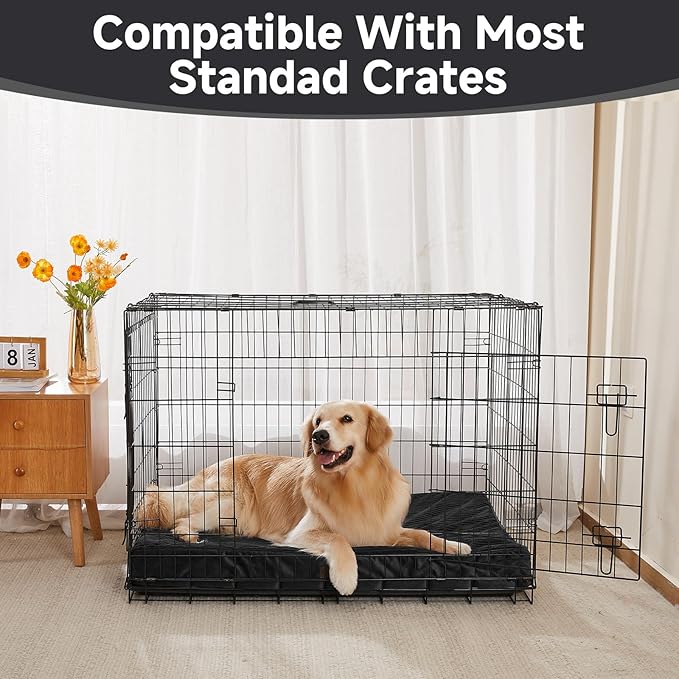 OhGeni Orthopedic Waterproof & Machine Washable Dog Bed for Large Pets, Suitable for Crates, Cat Mat with 25D Egg Crate Foam, Non-Slip Bottom & Removable Cover, 41 Inches(Black)