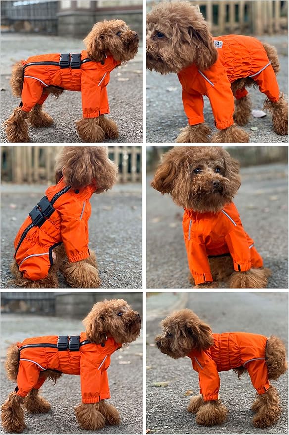 Dogs Waterproof Jacket, Lightweight Waterproof Jacket Reflective Safety Dog Raincoat Windproof Snow-Proof Dog Vest for Corgis Dachshund Small Medium Large Dogs Orange D-M