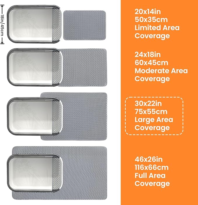 Extra Large Cat Litter Mat, 30x22 Inches Honeycomb Double Layer Cat Litter Trapping Mat, Non Slip Waterproof Urine Proof Large Kitty Litter Box Mat for Floor, Kitten Supplies, XL, Gray