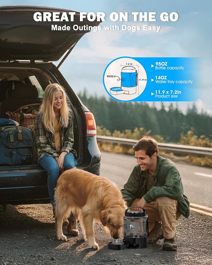 lesotc 95OZ Large Dog Water Bottle,Portable Travel Water Bowl for Dogs Camping Hiking Traveling Beach Park Accessories,Dog Water Bowl Dispenser with Pull-Out Drinking Bowls,Leak Proof Pet Water Bottle