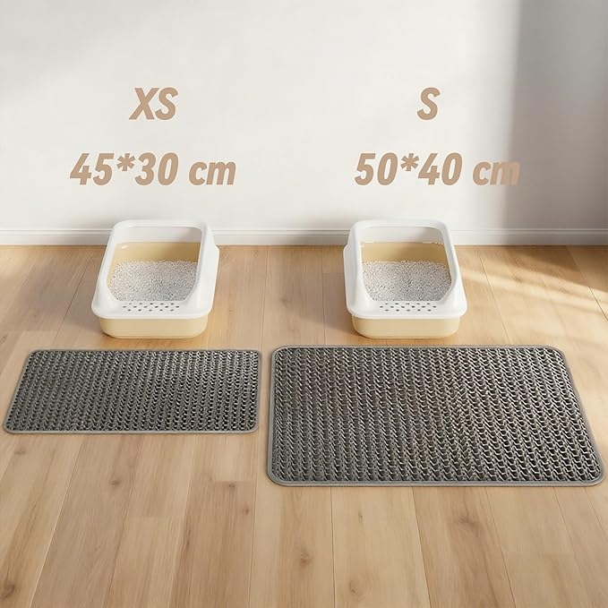 Cat Litter Mat Cat Litter Trapping Mat, 20 x 16 inch Honeycomb Double Layer Design, Urine and Water Proof Material, Scatter Control, Less Waste, Easier to Clean, Washable Gray