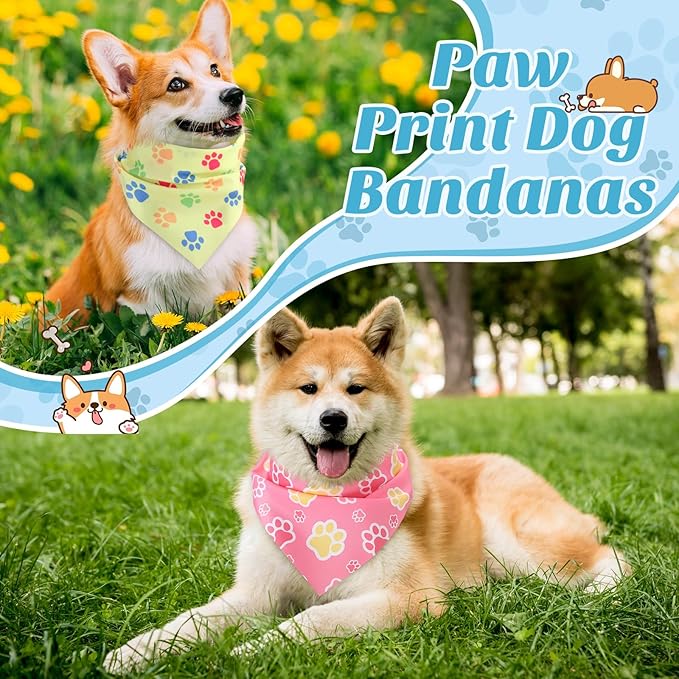 100 Pieces Paw Print Dog Bandanas Bulk Paw Bandanas for Dogs Winter Soft Bibs Adjustable Triangle Doggie Scarves for Small Medium Large Pets Party Costume