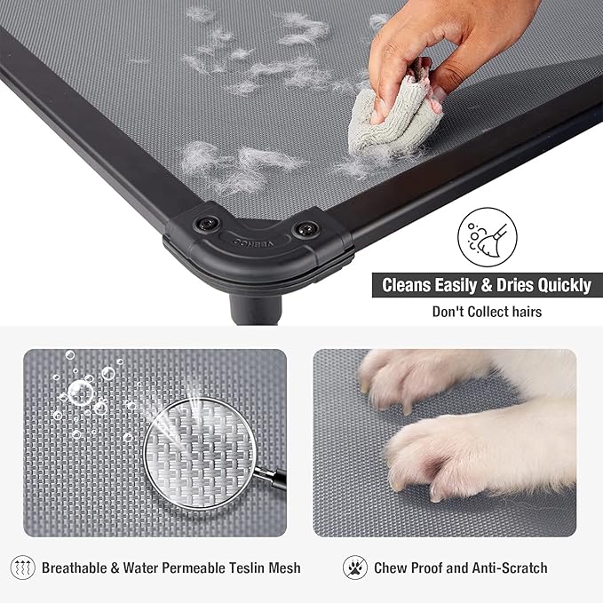 Veehoo Chew Proof Elevated Dog Bed - Cooling Raised Pet Cot - Rustless Aluminum Frame and Durable Textilene Mesh, Unique Designed No-Slip Feet for Indoor or Outdoor Use, Grey, X-Large, CWC2002