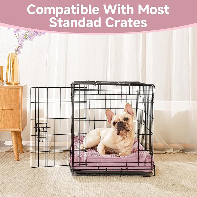 OhGeni Orthopedic Waterproof & Machine Washable Dog Bed for Small Medium Pets, Suitable for Crates, Cat Mat with 25D Egg Crate Foam, Removable Cover, 30 Inches(Pink)