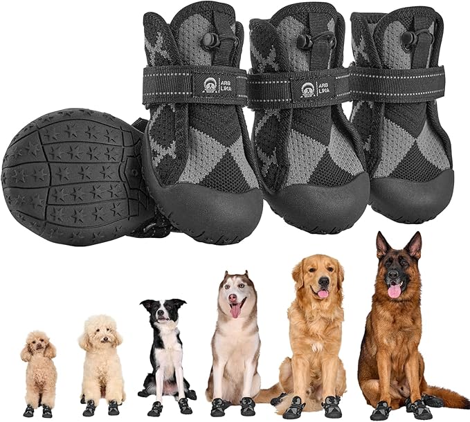Dog Shoes for Large Medium Size Dogs, Waterproof Anti Slip Dog Boots&Paw Protectors for Summer Hot Pavement Winter Snow, Breathable Dog Booties for Outdoor Walking Hiking Hardwood Floor