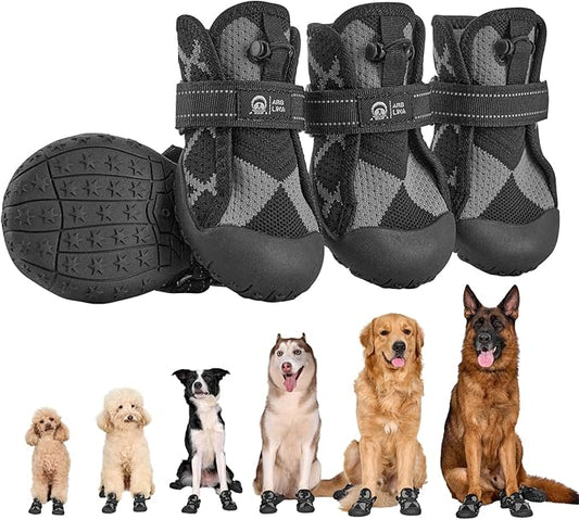 Dog Shoes for Large Medium Size Dogs, Waterproof Anti Slip Dog Boots&Paw Protectors for Summer Hot Pavement Winter Snow, Breathable Dog Booties for Outdoor Walking Hiking Hardwood Floor