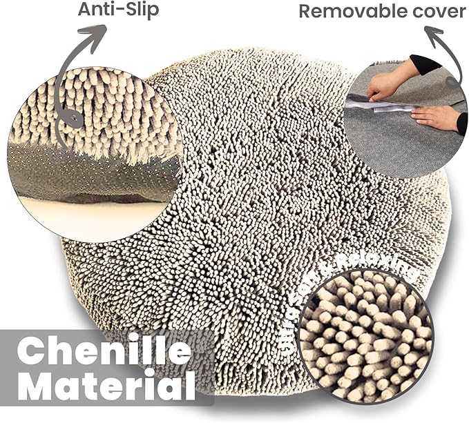 Muddy Mat®Cloud K-9 Bed for Dogs & Cats, Soft & Relaxing Donut Dog Bed, Chenille Material, Removable Cover, Washable & Dryer Safe–Beige Medium(35'x35')