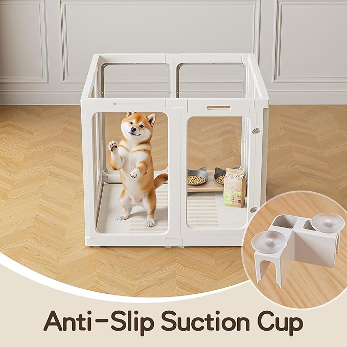 Jalove 30" H Clear Dog Playpen Acrylic Puppy Playpen Indoor, 8 PCS Easy Assemble Cat Rabbit Ferret Pet Play Pen, Plastic Dog Fence Crate Kennel Whelping Cage Enclosure for Small & Medium Dogs, White