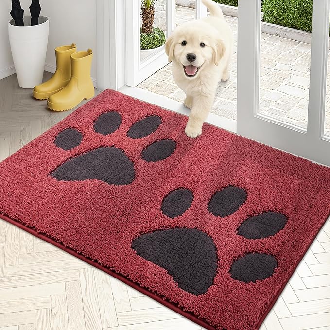 PURRUGS Dirt Trapping Door Mat 24" x 35.5", Non-Skid/Slip Machine Washable Microfiber Entryway Rug, Dog Doormat, Super Absorbent Welcome Mat for Muddy Wet Shoes and Paws, Burgundy Red