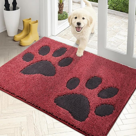 PURRUGS Dirt Trapping Door Mat 24" x 35.5", Non-Skid/Slip Machine Washable Microfiber Entryway Rug, Dog Doormat, Super Absorbent Welcome Mat for Muddy Wet Shoes and Paws, Burgundy Red