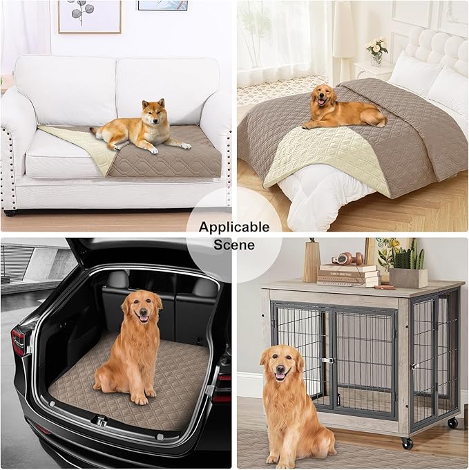 Smiry Waterproof Dog Blanket, 52x82 Inch Soft Pet Bed Cover Reversible, Washable Sofa Couch Furniture Protector for Small Medium Large Dog Puppy Cat, Taupe/Beige