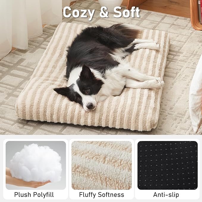 FURTIME Washable XXL Dog Bed for Extra Large Dogs, Giant Deluxe Dog Crate Beds Comfy Fluffy Kennel Pad Anti-Slip Pet Sleeping Mat, Machine Washable Dogs Pillow, 47"x29"x4", White