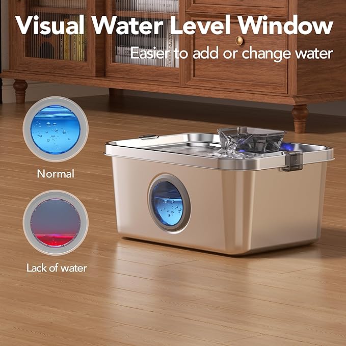 Dog Water Fountain, 3 Gallons Stainless Steel Dog & Cat Water Fountain, Large Pet Water Fountain for Multiple Pets, Ultra Silent, Wide Tray, Safety Lock, 3 Filters Included, Smart Water Pump