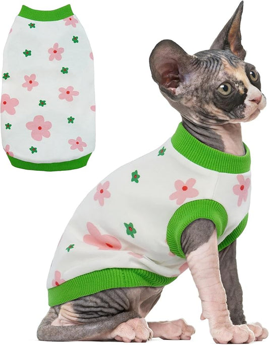 PUMYPOREITY Sphynx Cat Clothes - Stretchy Sweater, Soft Hairless Shirt, Pullover Pajamas, Turtleneck for Sphynx Cornish Rex, Devon Rex - Green, XL