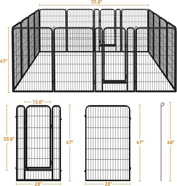 Yaheetech Dog Playpen Outdoor, 47 inch 16 Panels Dog Pen Indoor Heavy Duty Puppy Exercise Pen Metal Pet Fence for RV Camping/Yard/Garden