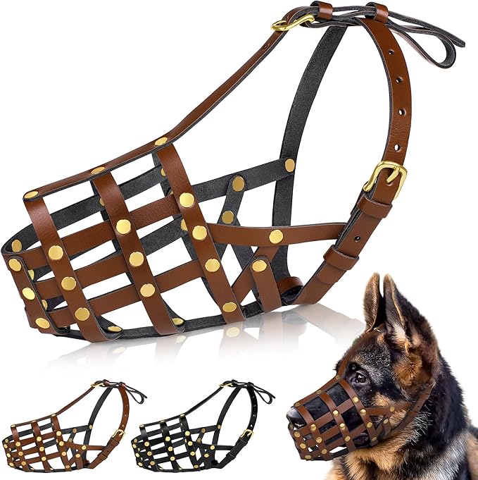 OOPSDOGGY Doberman Dog Muzzle for Large Dogs - Leather Breathable Secure Basket Muzzle for Large Breeds Husky German Shepherd Prevents Biting No Chewing Adjustable (Brown, Size 3 - Doberman)