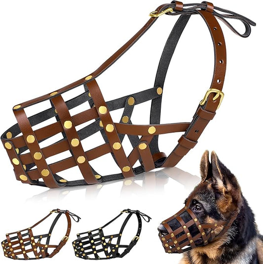 OOPSDOGGY Doberman Dog Muzzle for Large Dogs - Leather Breathable Secure Basket Muzzle for Large Breeds Husky German Shepherd Prevents Biting No Chewing Adjustable (Brown, Size 3 - Doberman)