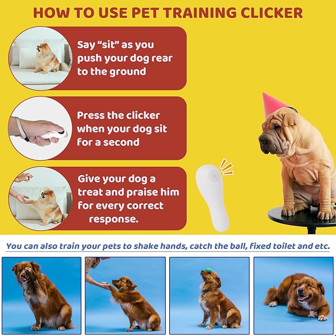 Dog Training Clickers with Wrist Strap, Training Clicker for Pet Like Dog Cat Horse Bird Dolphin Puppy, Big Buttons and Loud Sound (White)