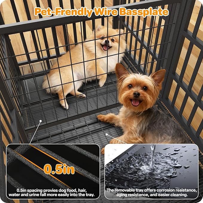 Heavy Duty Indestructible Dog Crate 48 Inch with Removable Tray, Sizes & Colors Optional, Escape Proof Double Door High Anxiety Cage Indoor, Kennel with Wheels for Large Dogs, XL XXL XXL