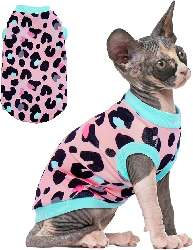 PUMYPOREITY Sphynx Cat Clothes - Stretchy Sweater, Soft Shirt, Pullover Pajamas, Turtleneck for Sphynx, Cornish Rex, Devon Rex - Pink, XL