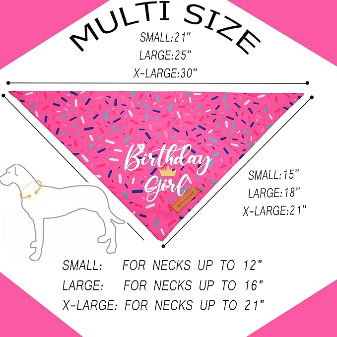 Realeaf Birthday Girl Dog Bandana, Dog Birthday Party Supplies,Premium Durable Fabric, Bandanas for Medium and Large Dogs Pets (Pink, Large)