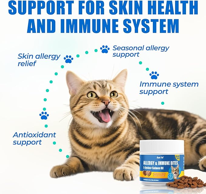 Just Try 300 Bites Allergy & Immune Bites for Cats - with L-Lysine & Quercetin for Itchy Skin Relief & Cat Allergy- Skin & Coat Health Eye Health- Grain Free Dietary Supplements for Pets