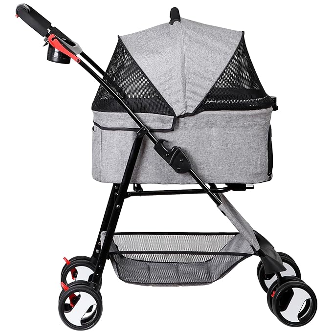 ZENY Pet Stroller, 3 in1 Foldable Dog Cat Jogger Stroller with 4 Wheels, Detachable Basket and Cup Holder, Travel Folding Carrier for Small/Medium Pet