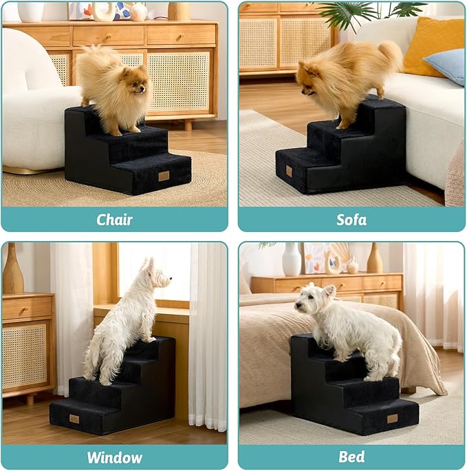 Dog Stairs for Small Dogs, 4 Tier Pet Stairs for Couch and Beds, 17.7" H Non-Slip Dog Steps for Old Cats, Puppy, Small Medium Dogs, 15.7x23.6x17.7 inch, Black