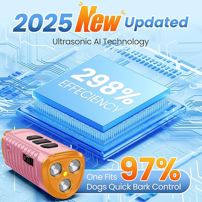 Dog Bark Deterrent Device, Anti Barking Device for Dogs 3X Ultrasonic to Stop Barking Neighbors Dog| 50ft Range, 5 Adjustable Modes, Flashlight & Beep | Safe & Effective for Small, Medium & Large Dogs