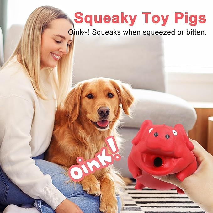 Squeaky Pig Dog Toy That Oinks, Latex Pig 7.3 in Grunting Dog Toys, Durable Dog Chewing Toys for Small Medium Large Dogs(Red, 1 Pcs)