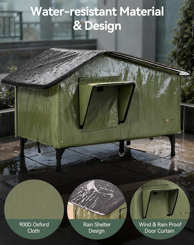 Heated Outdoor Cat House Weatherproof, 23"x18" Insulated Feral Cat Shelter with Pet Heating Pad, Escape Door & Observation Window for Kitten Puppy, UL Certified