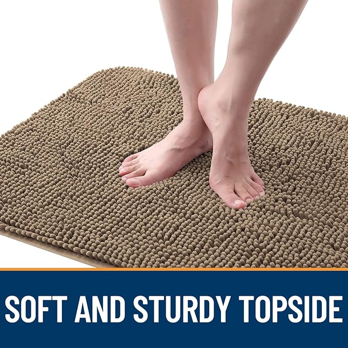 OLANLY Dog Door Mat for Muddy Paws 47x20, Absorbs Moisture and Dirt, Absorbent Non-Slip Washable Doormat, Quick Dry Chenille Mud Mat for Dogs, Entry Indoor Entryway Carpet for Inside Floor, Tan