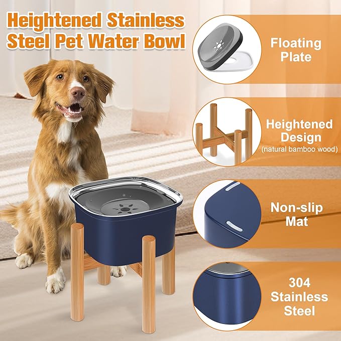 Decflow 3L Elevated Dog Water Bowl, Stainless Steel Raised Food Dispenser with Stand, Large Capacity No Spill Dog Water Bowl for Small, Medium and Large Dogs