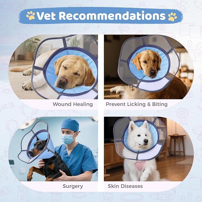 Soft Dog Cone Collar After Surgery Recovery,Adjustable E-Collar with Removable Shield,Lightweight,Breathable Anti-Licking Protective Cone for Large,Medium,Small Pets (Blue, XXL(Neck:20''-25''))