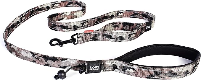 EzyDog Soft Trainer Dog Leash with Traffic Control Handle - Reflective Stitching for Nighttime Safety and Superior Strength and Comfortability for Training Small Dogs (Under 26 lbs) (72”, Green Camo)